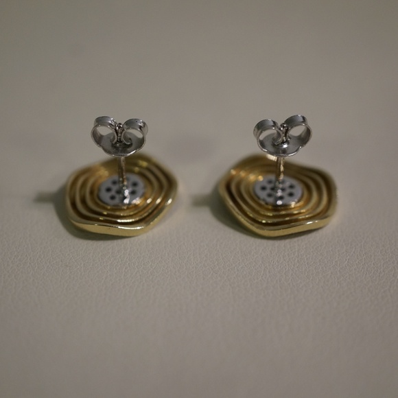 14K Two Tone Gold & Genuine Diamond Earrings